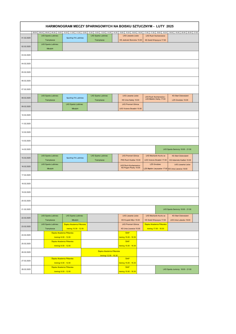 Harmonogram sparingów luty 2025 R.