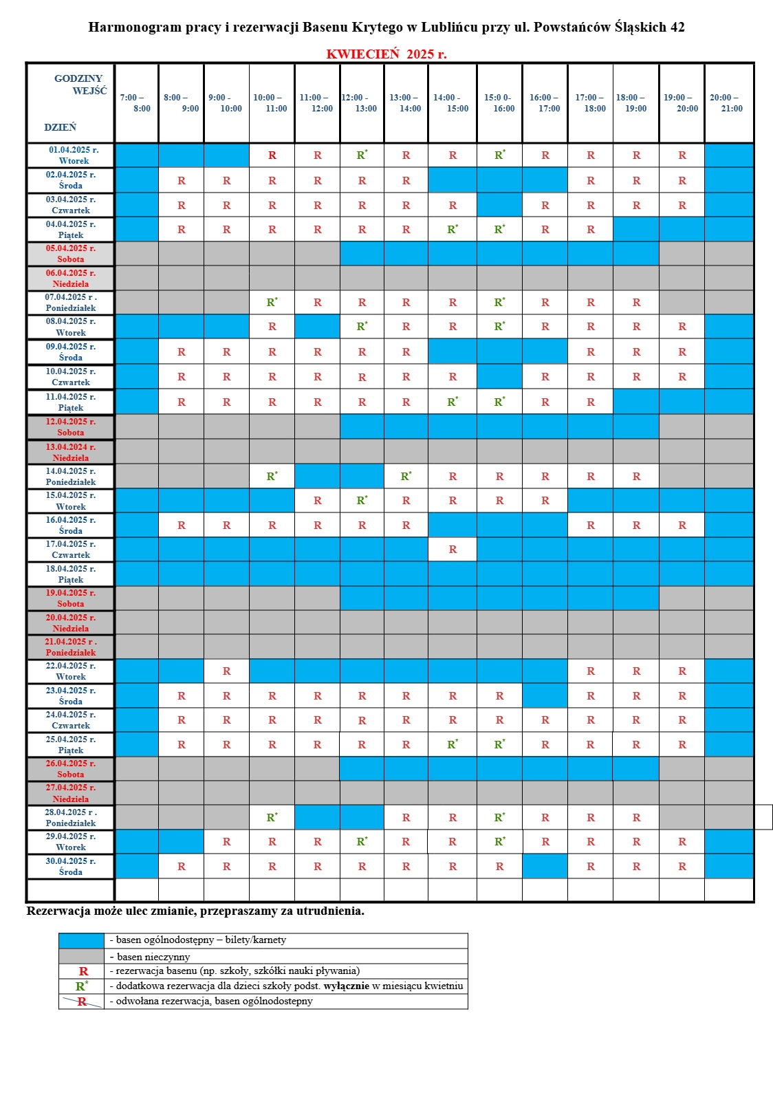 Rezerwacja kwiecień 2025