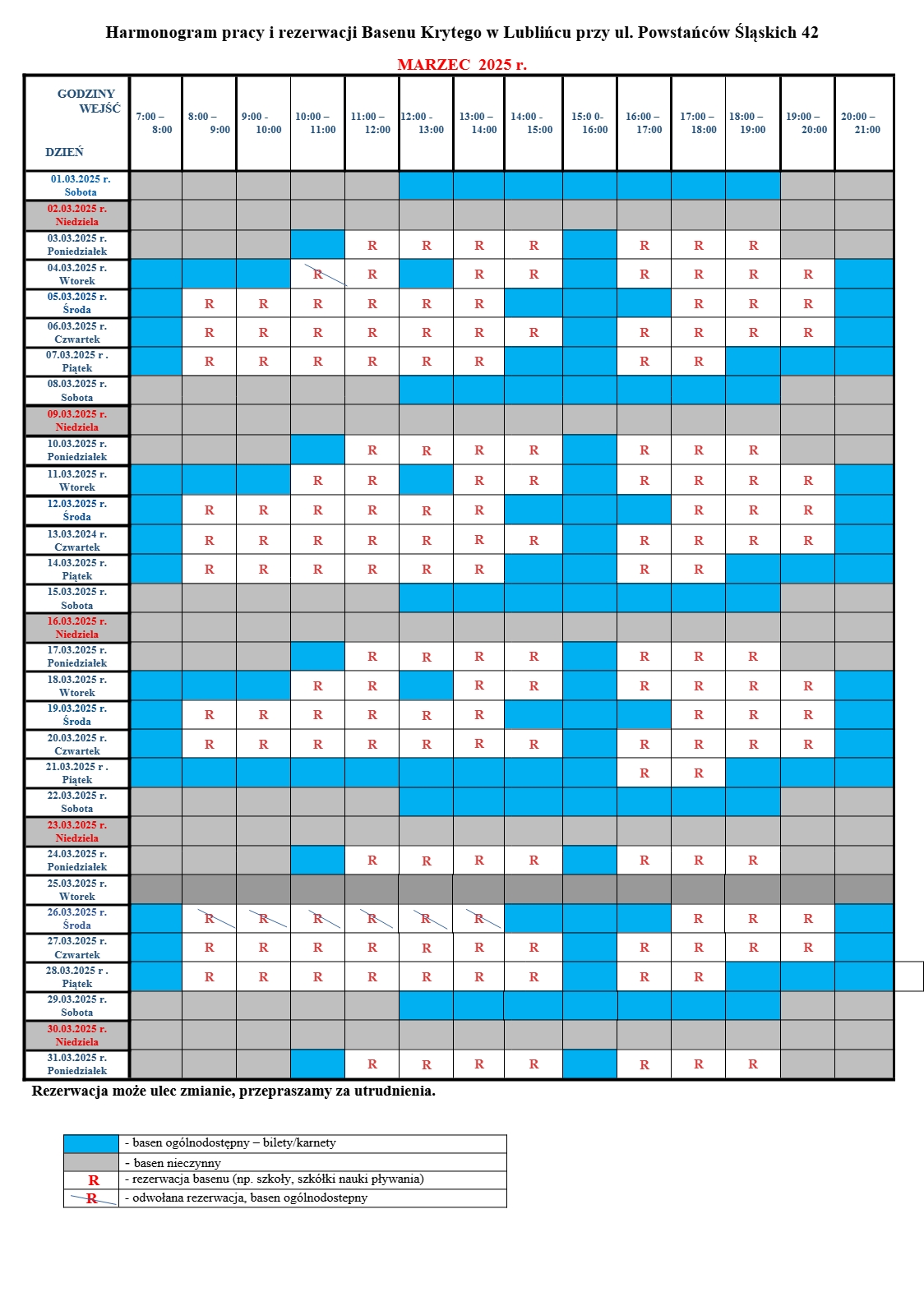Rezerwacja marzec 2025 r.