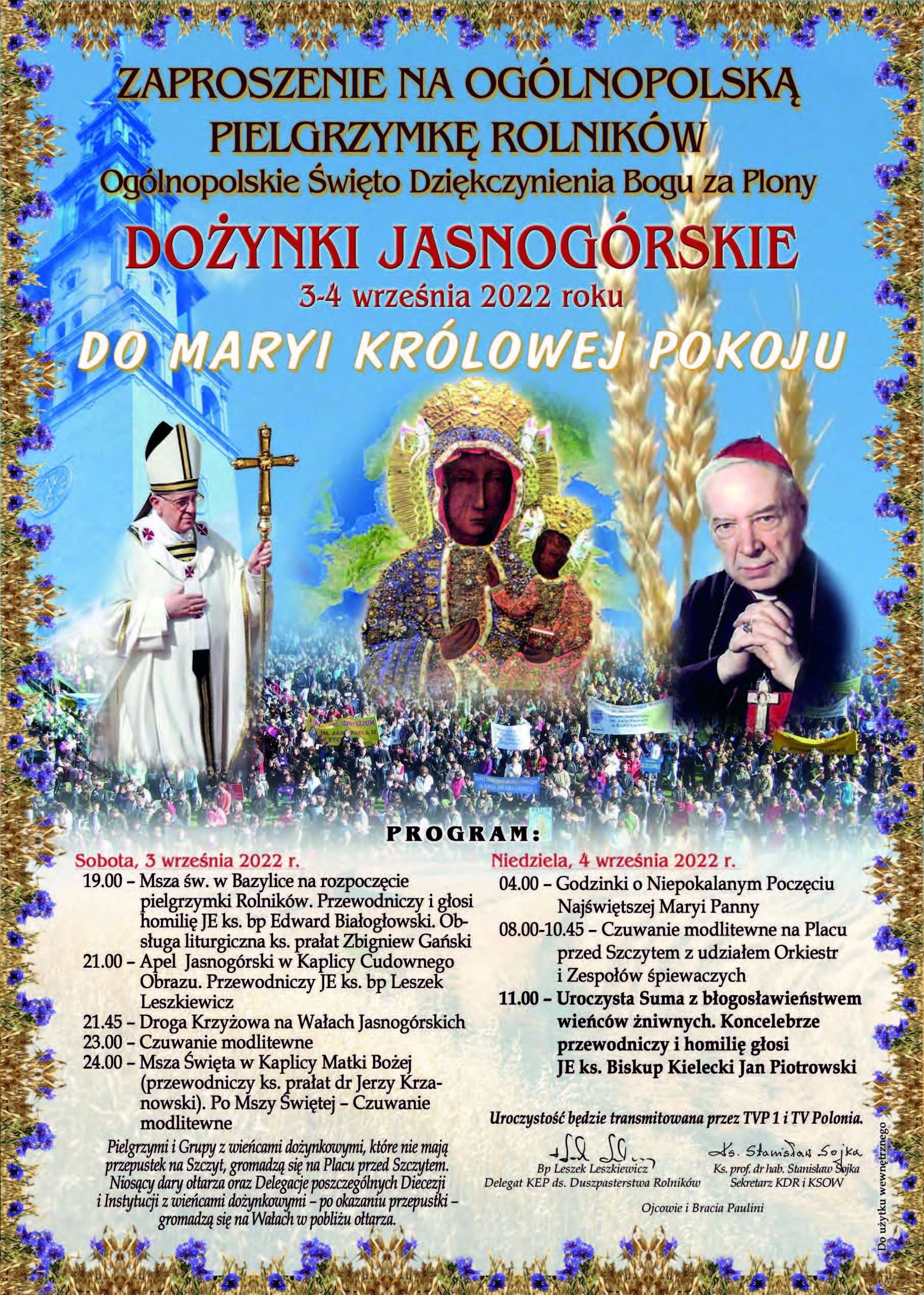 Zaproszenie na Dożynki Jasnogórskie oraz Ogólnopolską Pielgrzymkę Rolników do Matki Bożej na