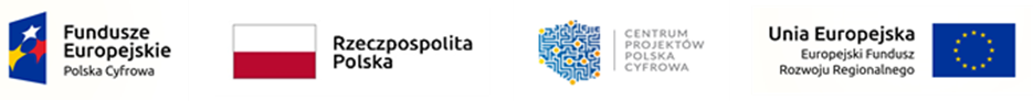 logo Fundusze Europejskie Polska Cyfrowa, flaga Rzeczpospolitej Polskiej, Logo Centrum Projektów Polska Cyfrowa, znak Unii Europejskiej