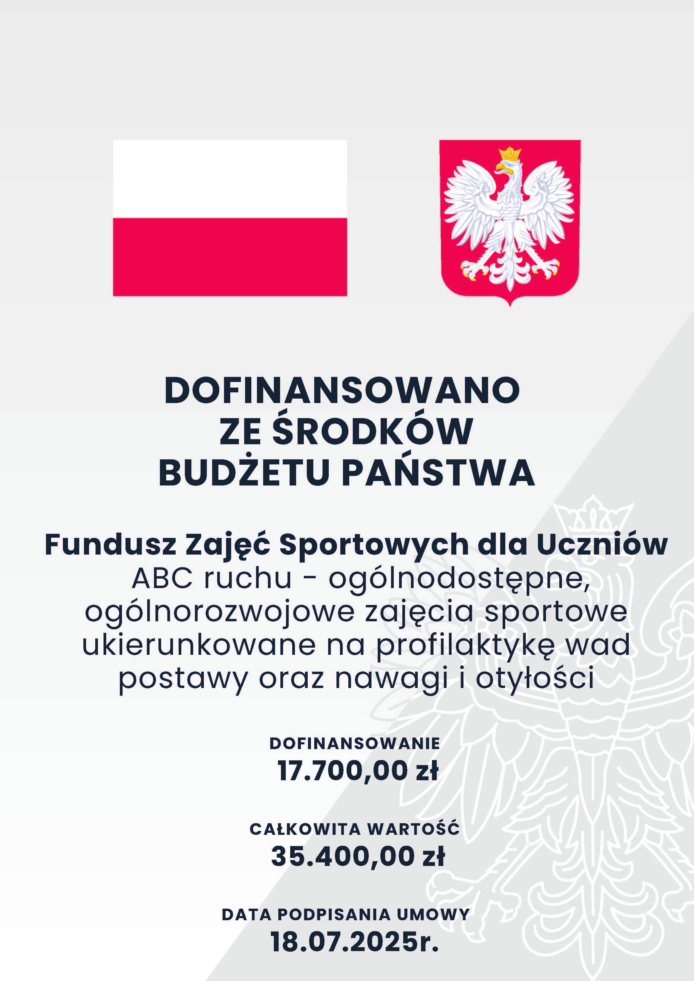 plakat informacyjny o dofinansowaniu zajęć sportowych