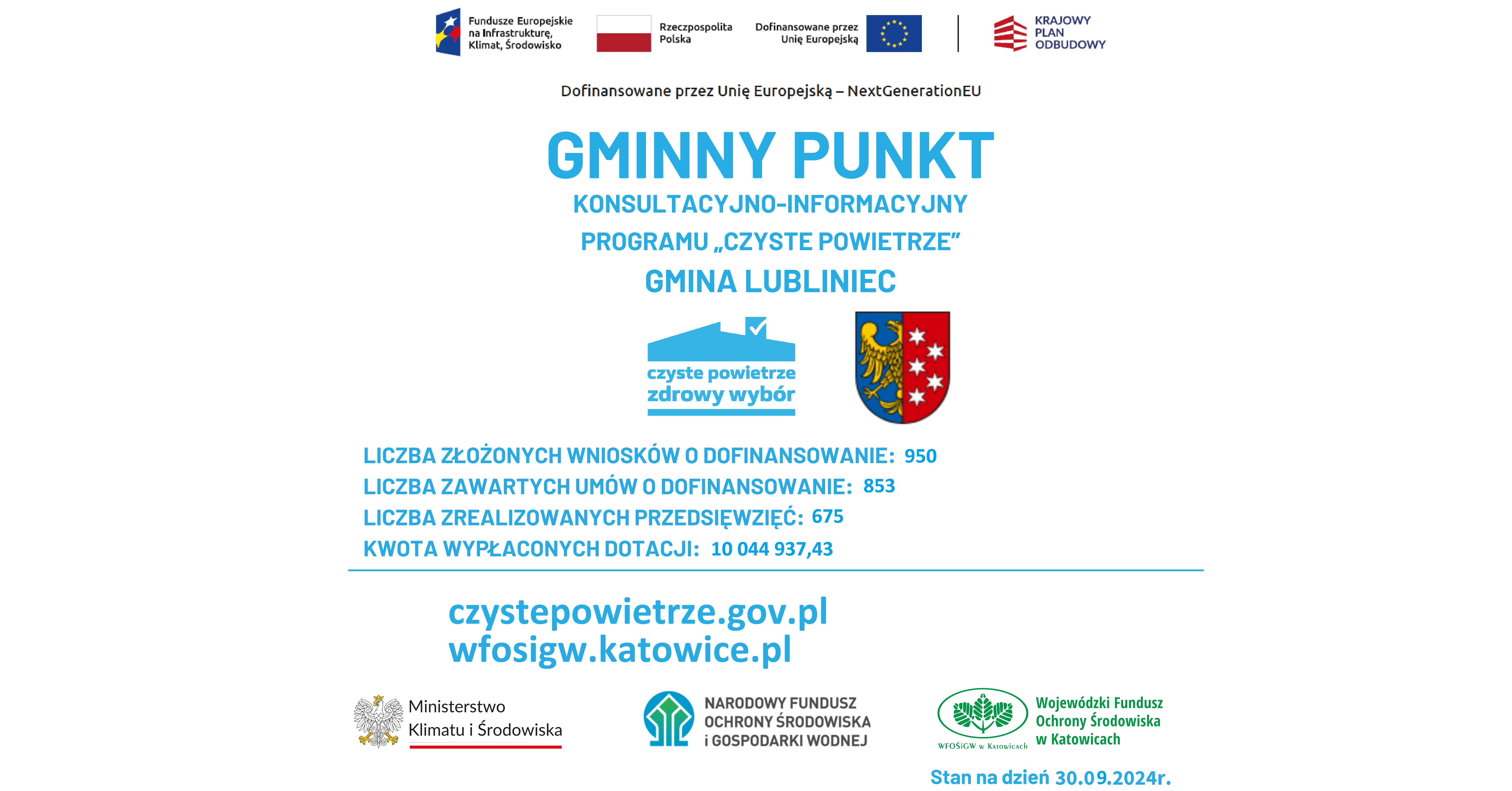 niebo z chumarmi na nim napis gmina lubliniec program czyste powietrze