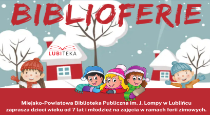 Zapraszamy na zajęcia w ramach ferii zimowych do Miejsko-Powiatowej Biblioteki Publicznej im. J. Lompy w Lublińcu.