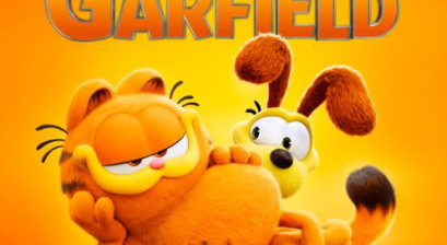 Plakat filmu GARFIELD. Kot Garfield leży na ziemi, za nim stoi pies.