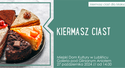 Grafika informująca o charytatywnym Kiermaszu Ciast 