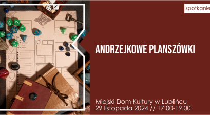 Grafika informująca o wydarzeniu ,,Andrzejkowe Planszówki'' 