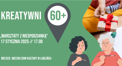 Grafika informująca o warsztatach Kreatywni 60+