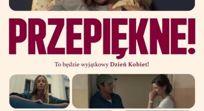 plakat filmu Przepięknie z poukładanymi kadrami z filmu 8 klatek z różnymi scenami 