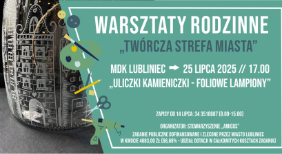 Grafika zapowiadająca warsztaty rodzinne Twórcza Strefa Miasta