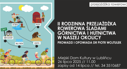 Grafika zapowiadająca II Rodzinną Przejażdżkę Rowerową ,,Śladami górnictwa i hutnictwa w naszej okolicy”