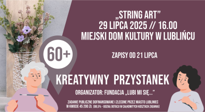 Grafika zapowiadająca warsztaty Kreatywni 60+ ,,String Art”