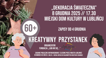 Grafika zapowiadająca warsztaty Kreatywni 60+ ,,Dekoracja świąteczna''