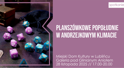 Grafika zapowiadająca wydarzenie ,,Andrzejkowe Planszówki'' 