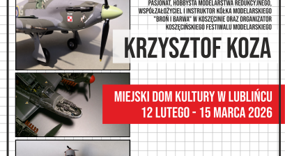 Plakat zapowiadający spotkanie z autorem i oprowadzanie po wystawie ,,Miniaturowy świat’’ // Lotnictwo