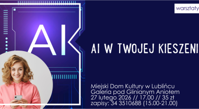 Grafika zapowiadająca warsztaty ,,AI w twojej kieszeni''