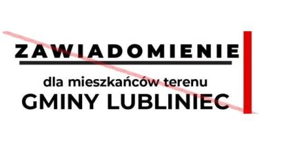 Fragment "Zawiadomienia" skierowany do mieszkańców Gminy Lubliniec przekreślony