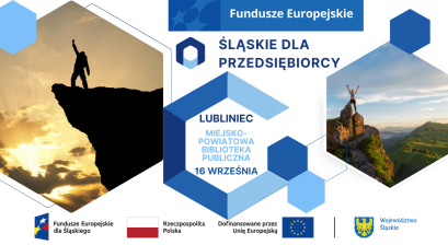 Osoby zdobywające szczyty, loga projektu, informacja o miejscu spotkania