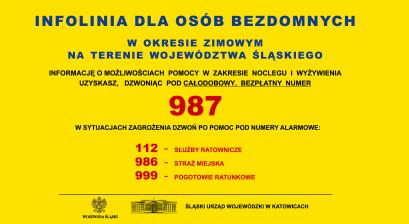 baner z informacją o numerze infolini dla osób bezdomnych