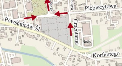 Mapa z zaznaczoną zmiana organizacji ruchu 