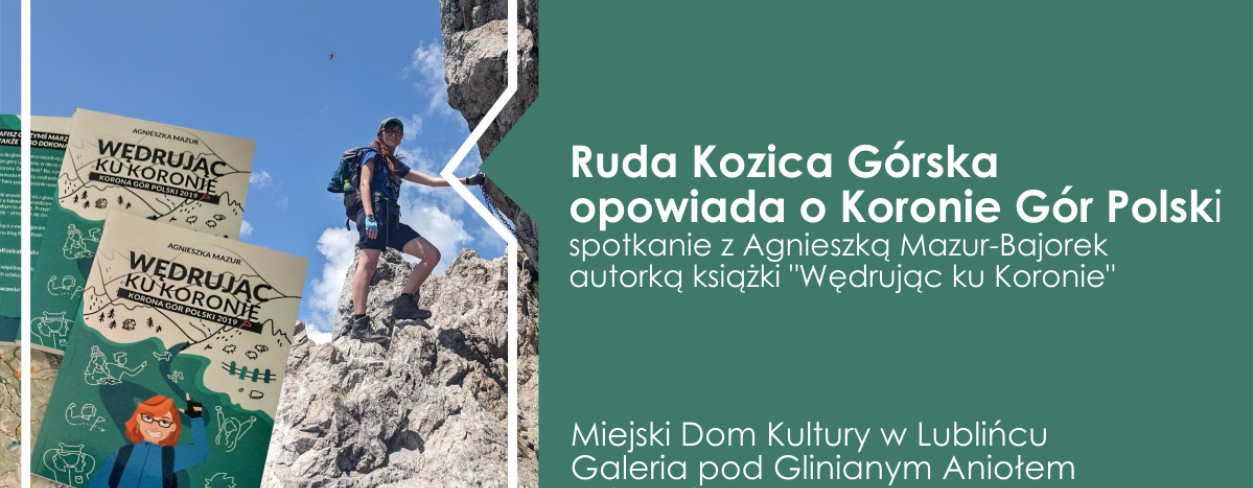 Grafika informująca o wydarzeniu Ruda Kozica Górska opowiada o Koronie Gór Polskich 