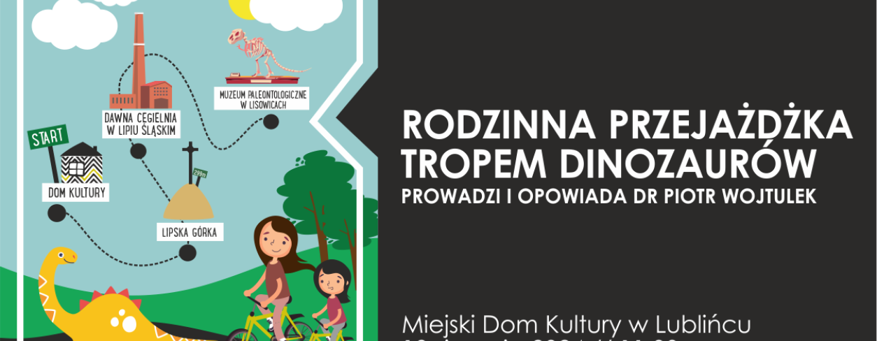 Grafika informująca o przejażdżce rowerowej ,,Tropem dinozaurów''