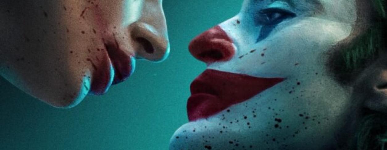 plakat filmu joker z głównymi bohaterami na pierwszym planie  Jokerem i Lady Gagą 