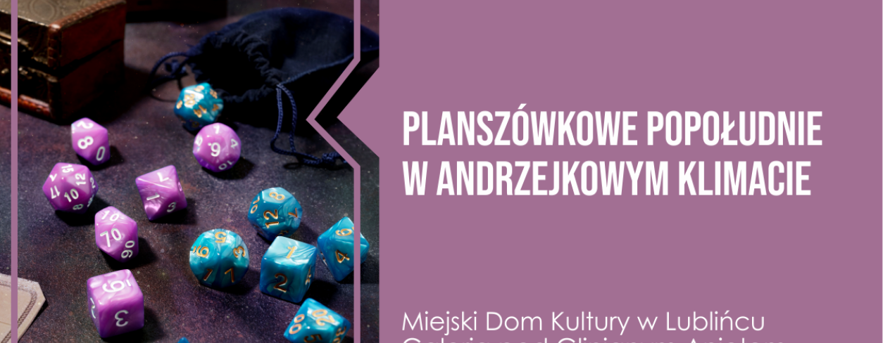 Grafika zapowiadająca wydarzenie ,,Andrzejkowe Planszówki'' 