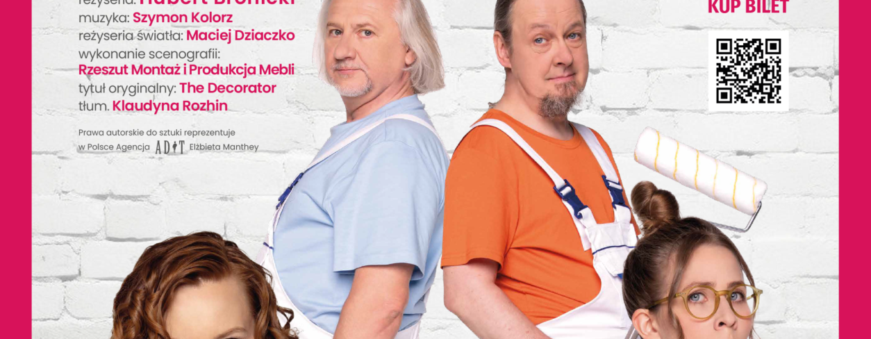 Plakat zapowiadający spektakl komediowy ,,Będzie Pani zadowolona!”