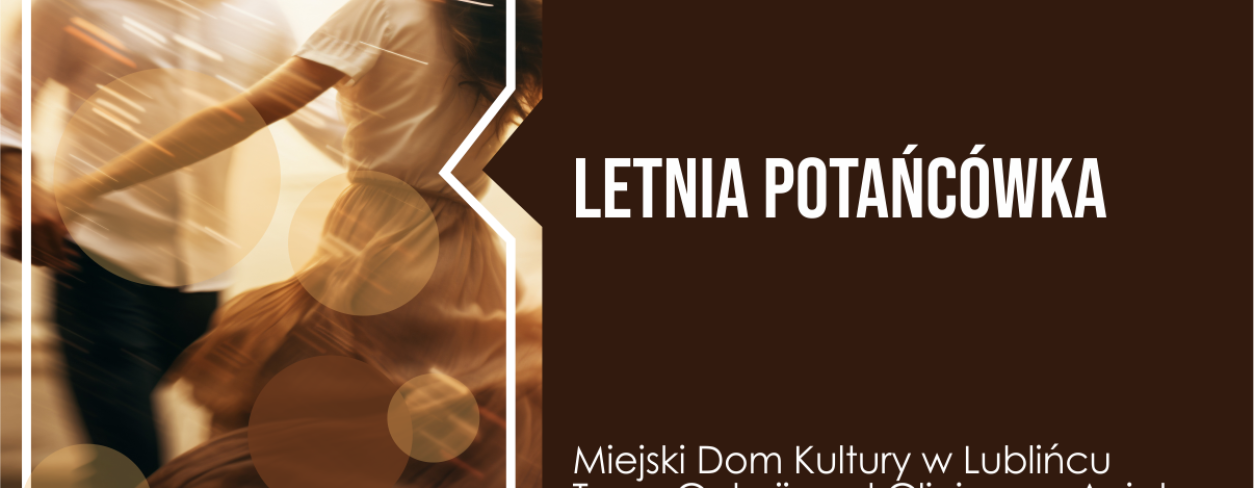 Grafika zapowiadająca letnią potańcówkę na tarasie Galerii pod Glinianym Aniołem 