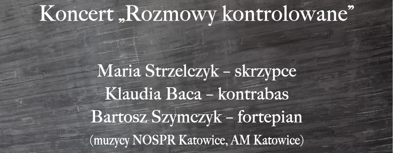Plakat anonsujący koncert na tle czarnej ściany w budynku NOSPR