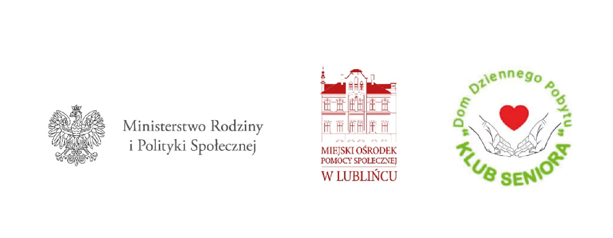 logo od lewej Ministerstwo Rodziny i Polityki Społecznej, środkowe Miejski Ośrodek Pomocy Społecznej w Lublińcu, Klub seniora w Lublińcu