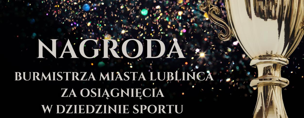 Grafika z napisem nagrody sportu; w tle puchar oraz herb miasta