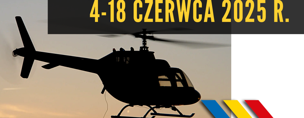 Grafika ze śmigłowcem oraz datą szkoleń JWK