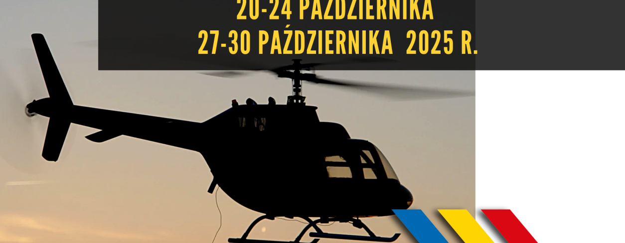 Grafika ze śmigłowcem oraz datą szkoleń JWK