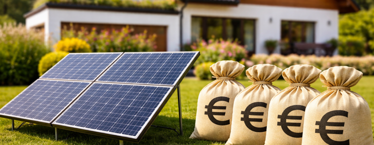 Dom i panele fotowoltaiczne na działce 