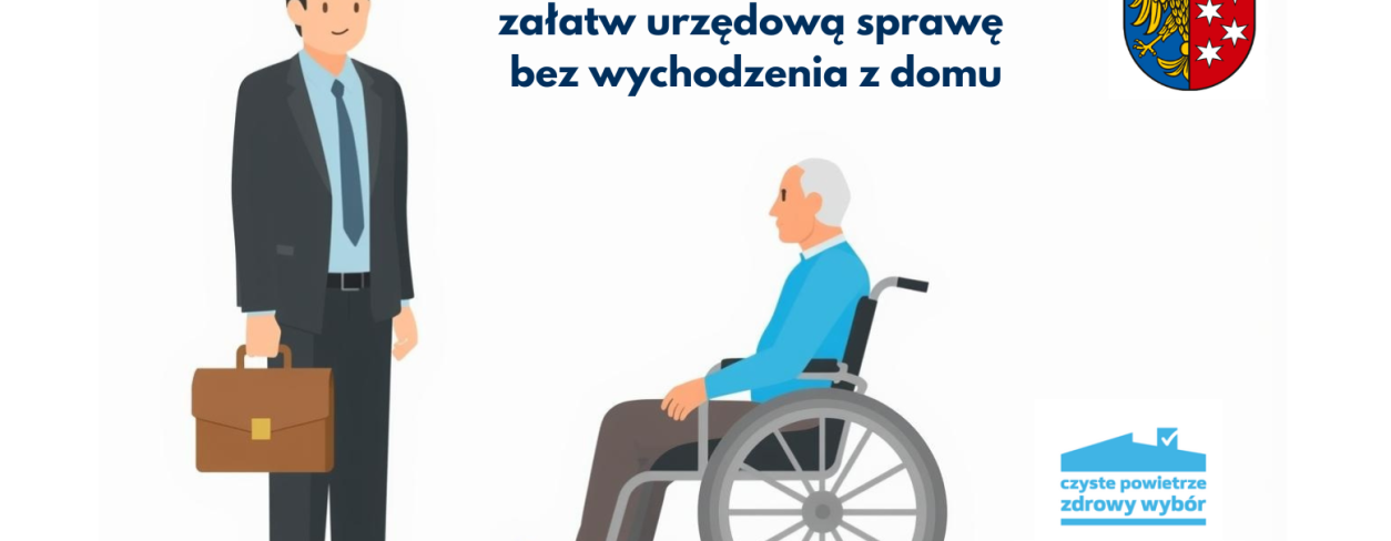 grafika urzednika z teczka i starszej osoby na wózku inwalidzkim