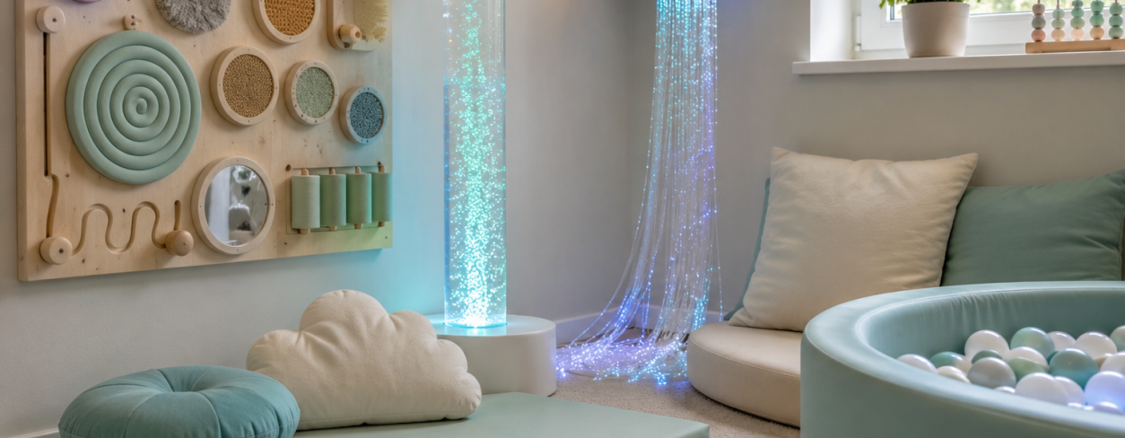 Sala sensoryczna w pastelowych barwach ze światłem led 