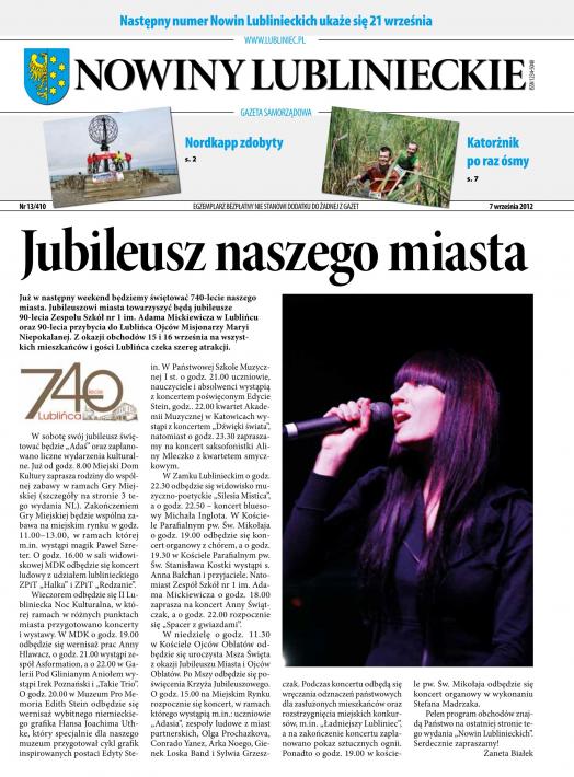 okładka Nowiny Lublinieckie 13/410