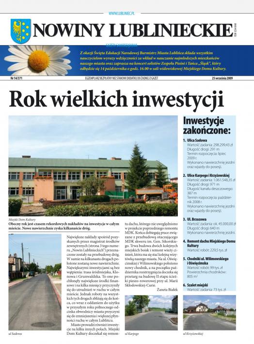 okładka Nowiny Lublinieckie 14/371