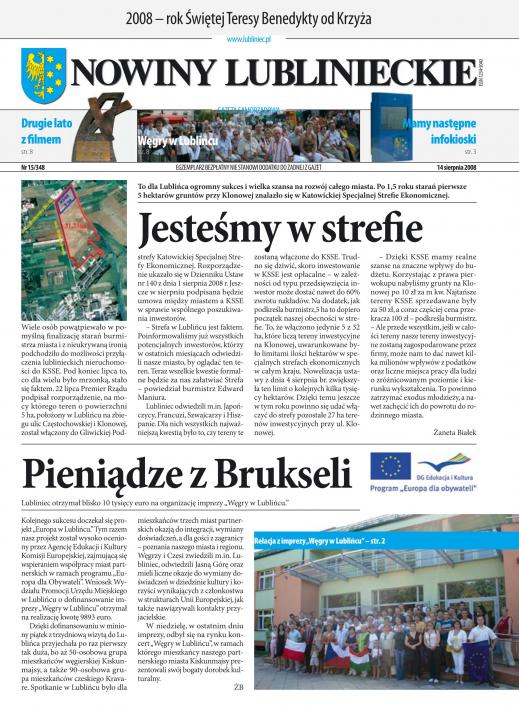 okładka Nowiny Lublinieckie 15/348