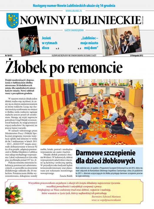 okładka Nowiny Lublinieckie 18/415