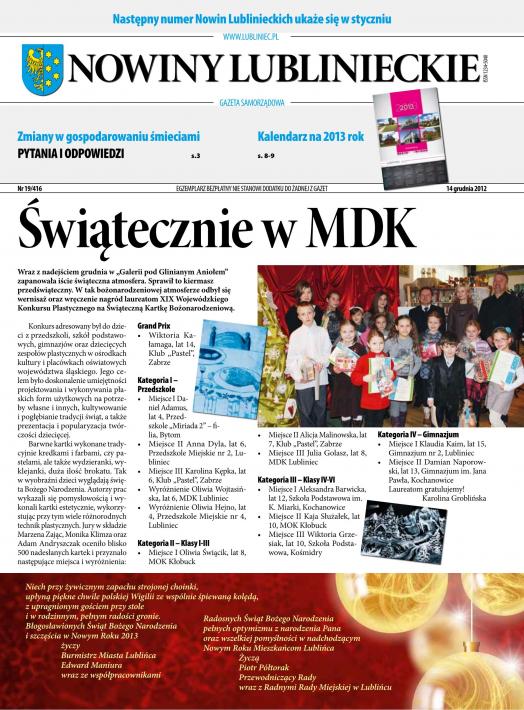 okładka Nowiny Lublinieckie 19/416