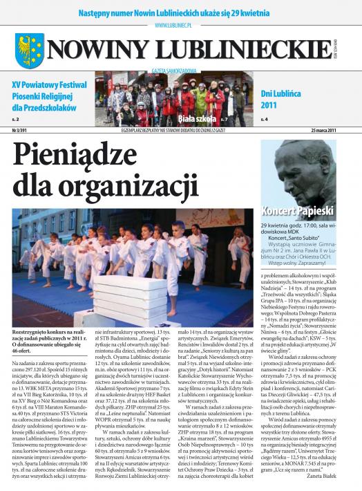 okładka Nowiny Lublinieckie 3/391