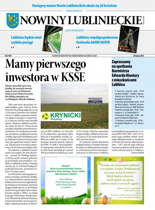 okładka Nowiny Lublinieckie 3/419