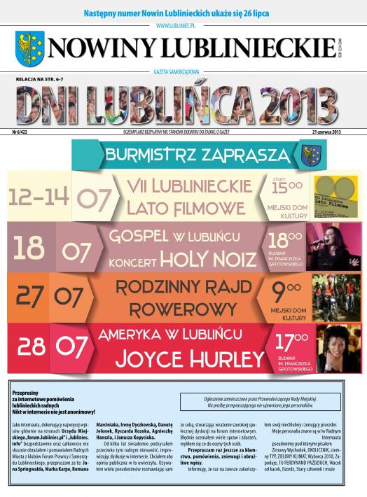 okładka Nowiny Lublinieckie 6/422