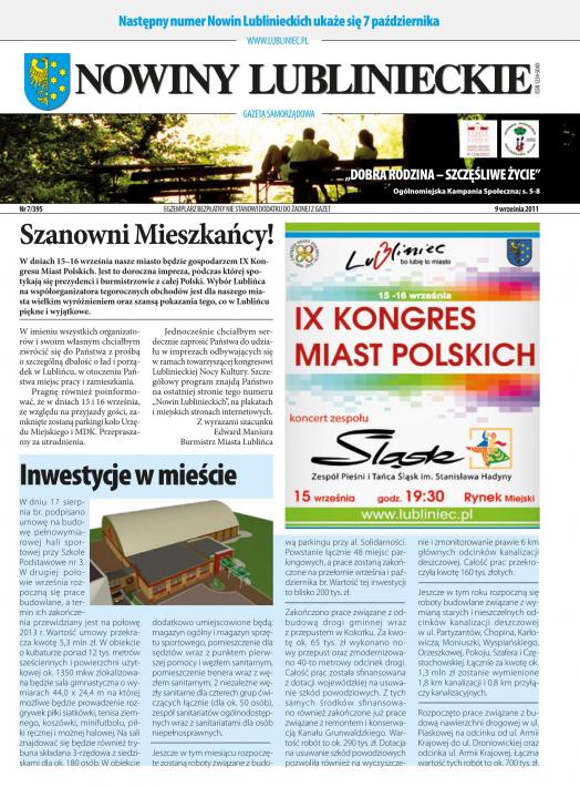 okładka Nowiny Lublinieckie 7/395