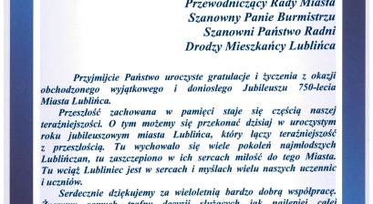 List gratulacyjny Anny Janik - Dyrektor Szkoły Podstawowej nr 3 w Lublińcu
